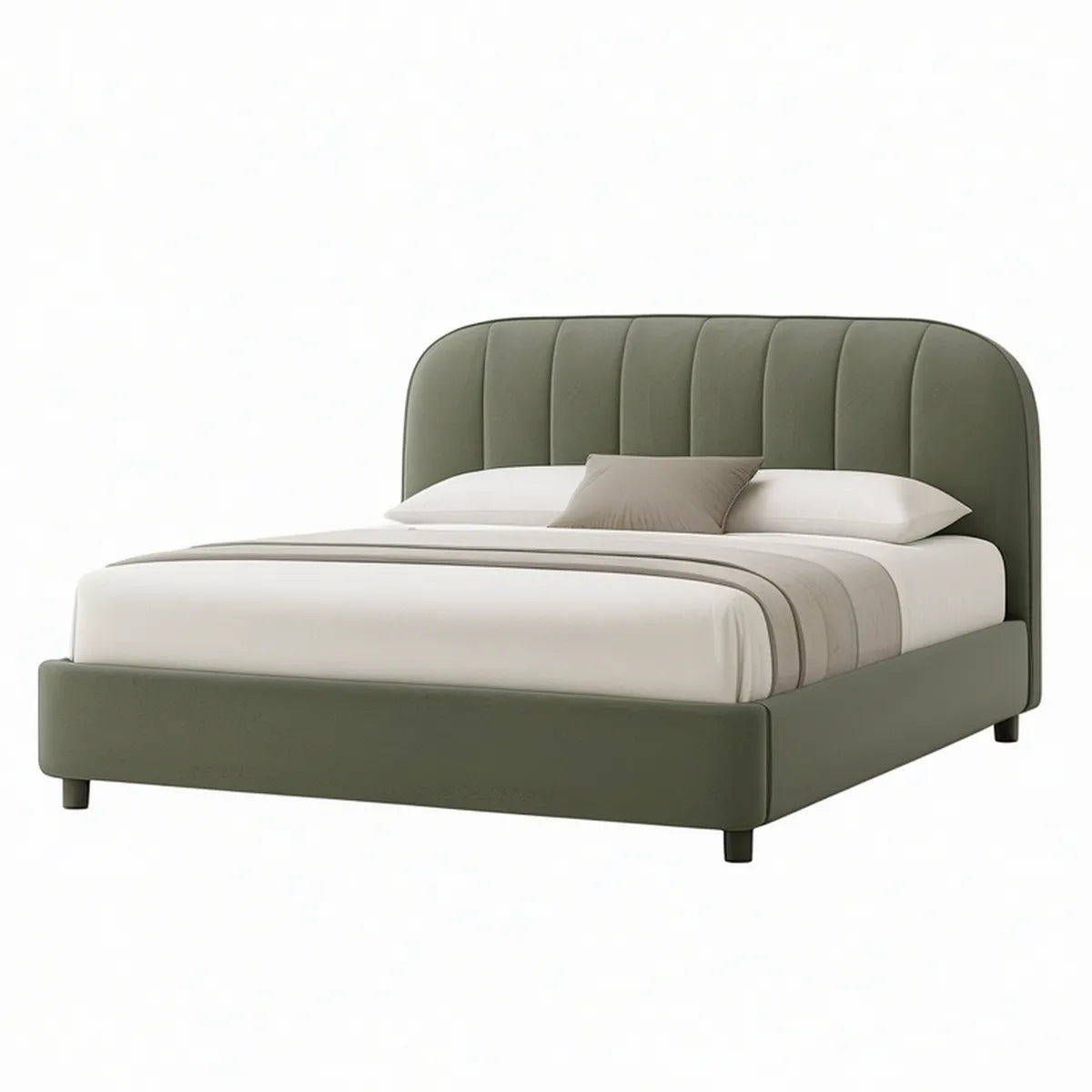 Polsterbett 160 × 200 cm mit vertikal gestepptem Kopfteil, Olivgrün