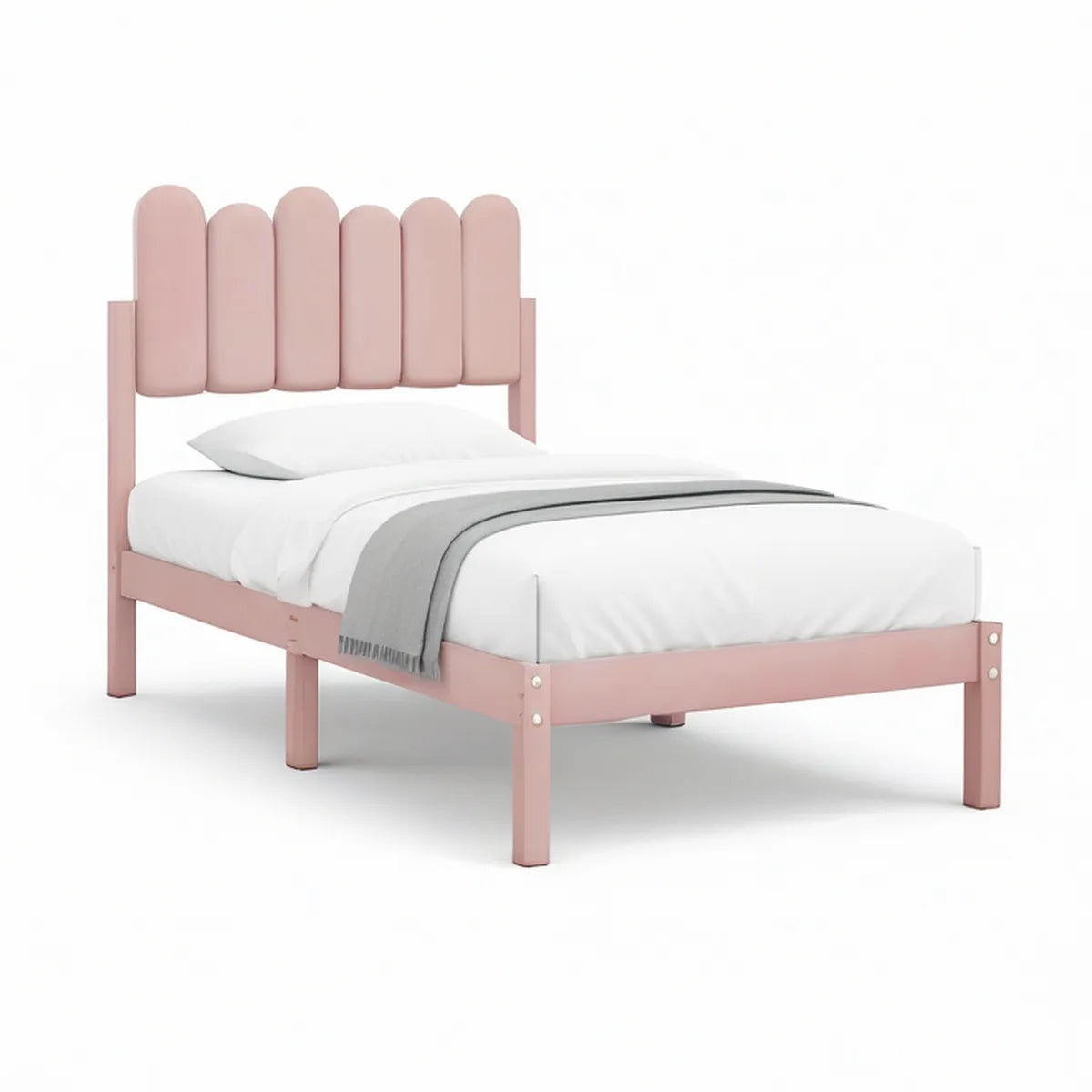 Metallbett 90 x 200 cm mit gepolstertem Kopfteil, Rosa