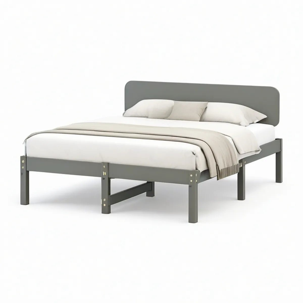Doppelbett aus Stahl 160 x 200 cm mit abgerundetem Kopfteil, Grau