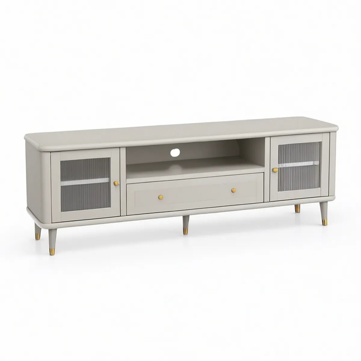 TV-Lowboard 160 x 40 x 60 cm aus MDF mit Riffelglas in Greige