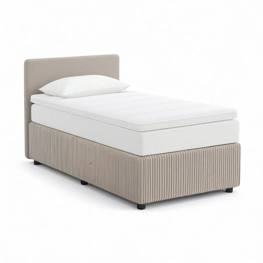 Gepolstertes Einzelbett 90 x 200 cm mit Kopfteil in Beige/Weiss/Schwarz