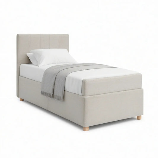 Polsterbett 90 x 200 cm mit hohem Kopfteil, Beige/Natur