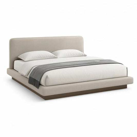 Gepolstertes Doppelbett 180 x 200 cm mit rechteckigem Kopfteil, Beige/Dunkelbraun