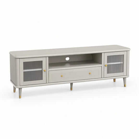 TV-Lowboard 160 x 40 x 60 cm aus MDF mit Riffelglas in Greige